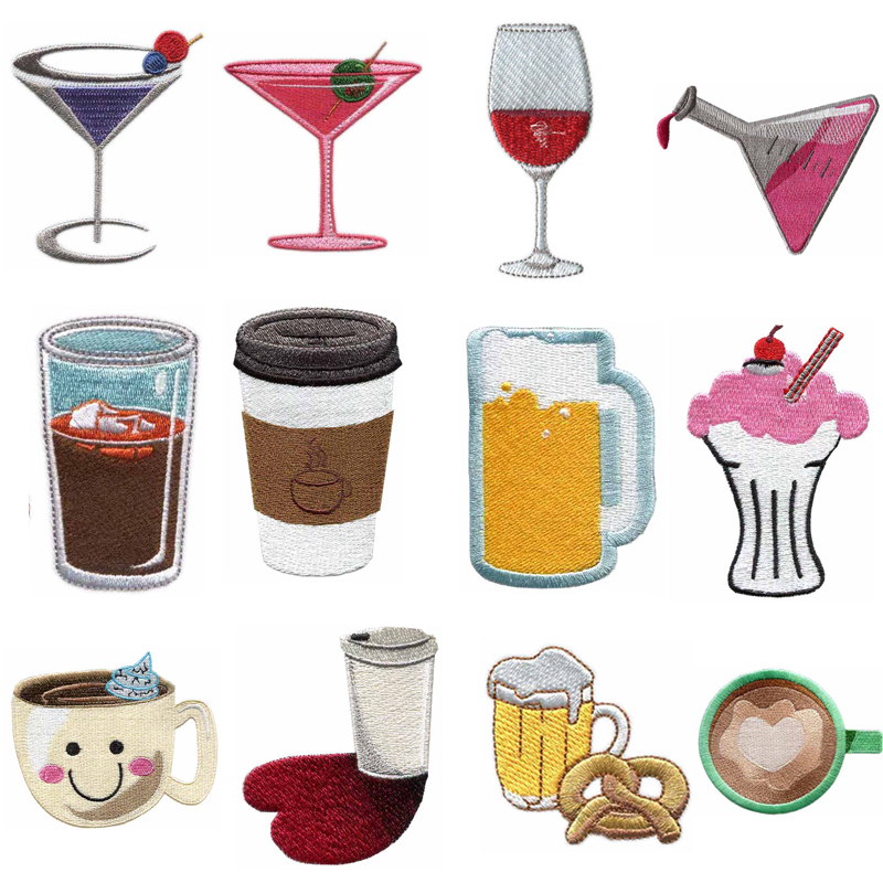 Wine Beer Hat - Toppe ricamate termoadesive a tema tazze