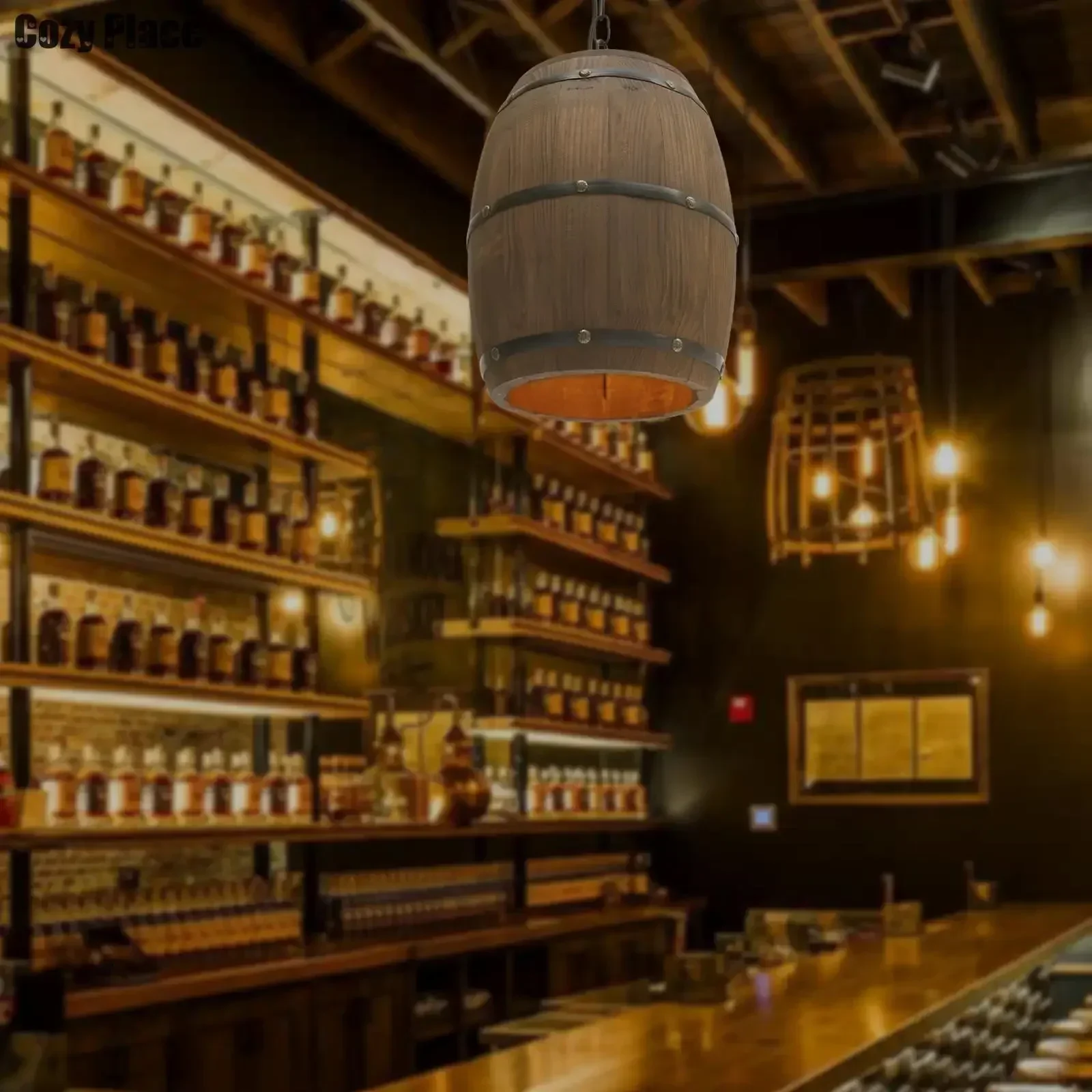 Wine & Beer Guayaquil - Lampada Rustica Vintage, Lampadario in Legno,